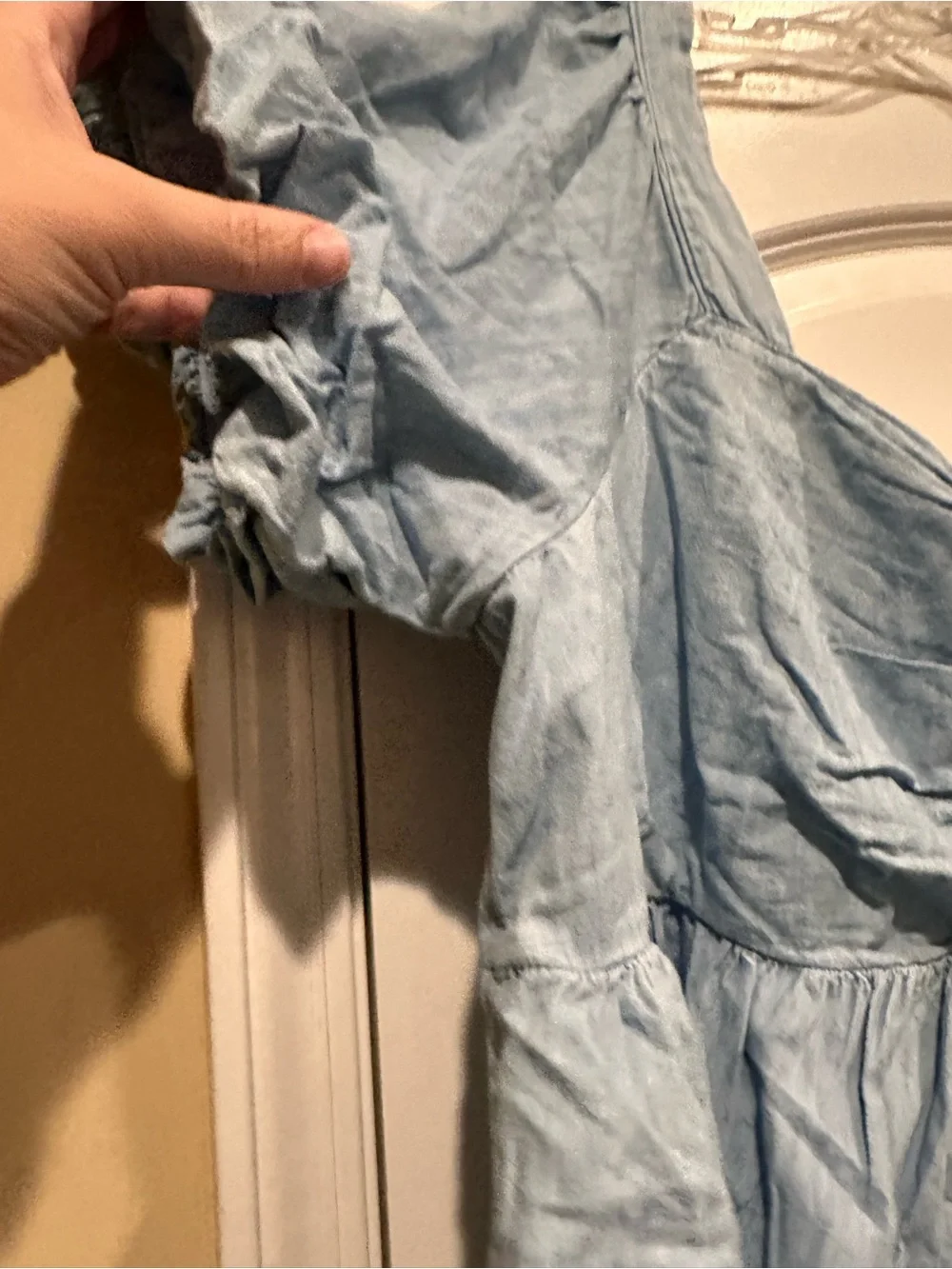 Old Navy Light Blue Puff-Sleeve Peplum Blouse